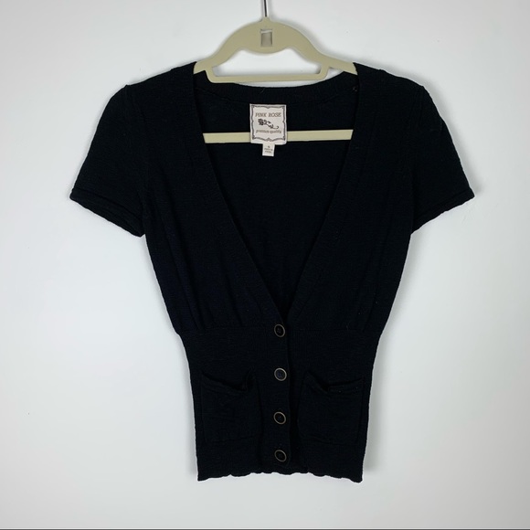 Pink Rose Black Short Slve V-Neck Button Cardigan - Picture 3 of 8